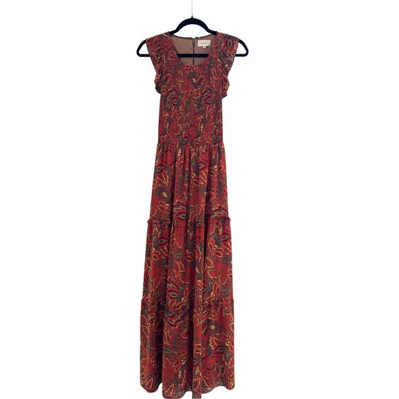 Melloday Women's Floral Ruffled Smocked Tiered Maxi Dress Multicolor Size XS - Picture 1 of 7